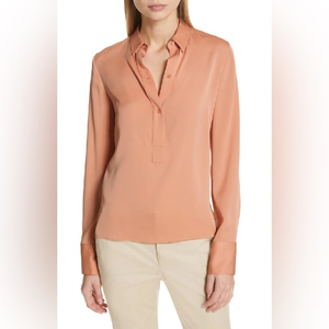 Vince‎ Slim-Fit Silk Button-Front Popover Shirt in Blush